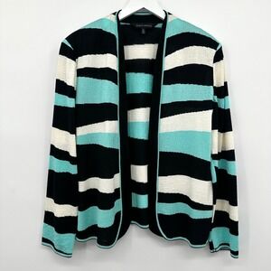 Ming Wang Cardigan Jacket Size Large Knit Shoulder Pads Office Career Artsy Boho